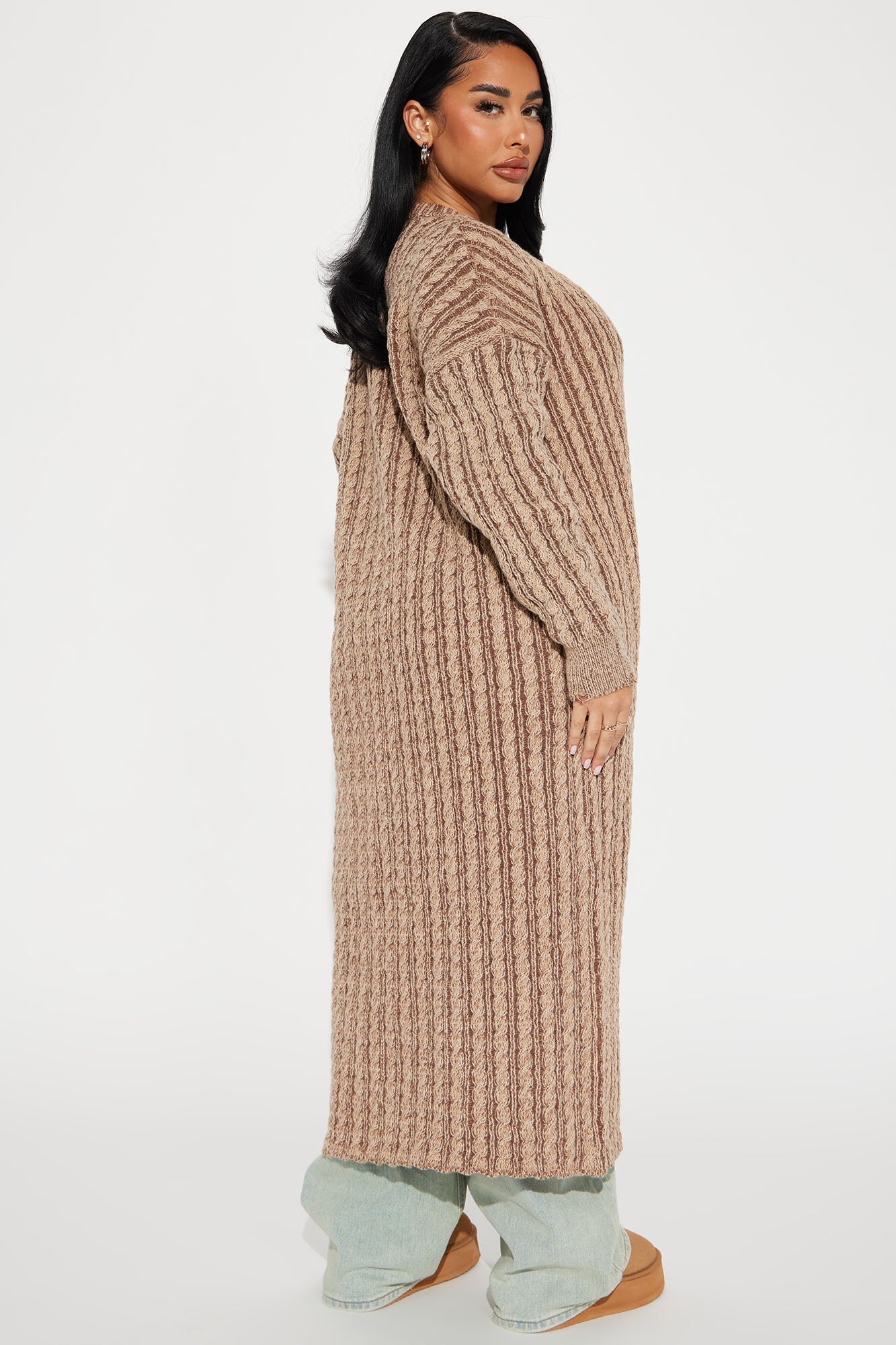 Street Chic Washed Long Cardigan - Mocha/combo
