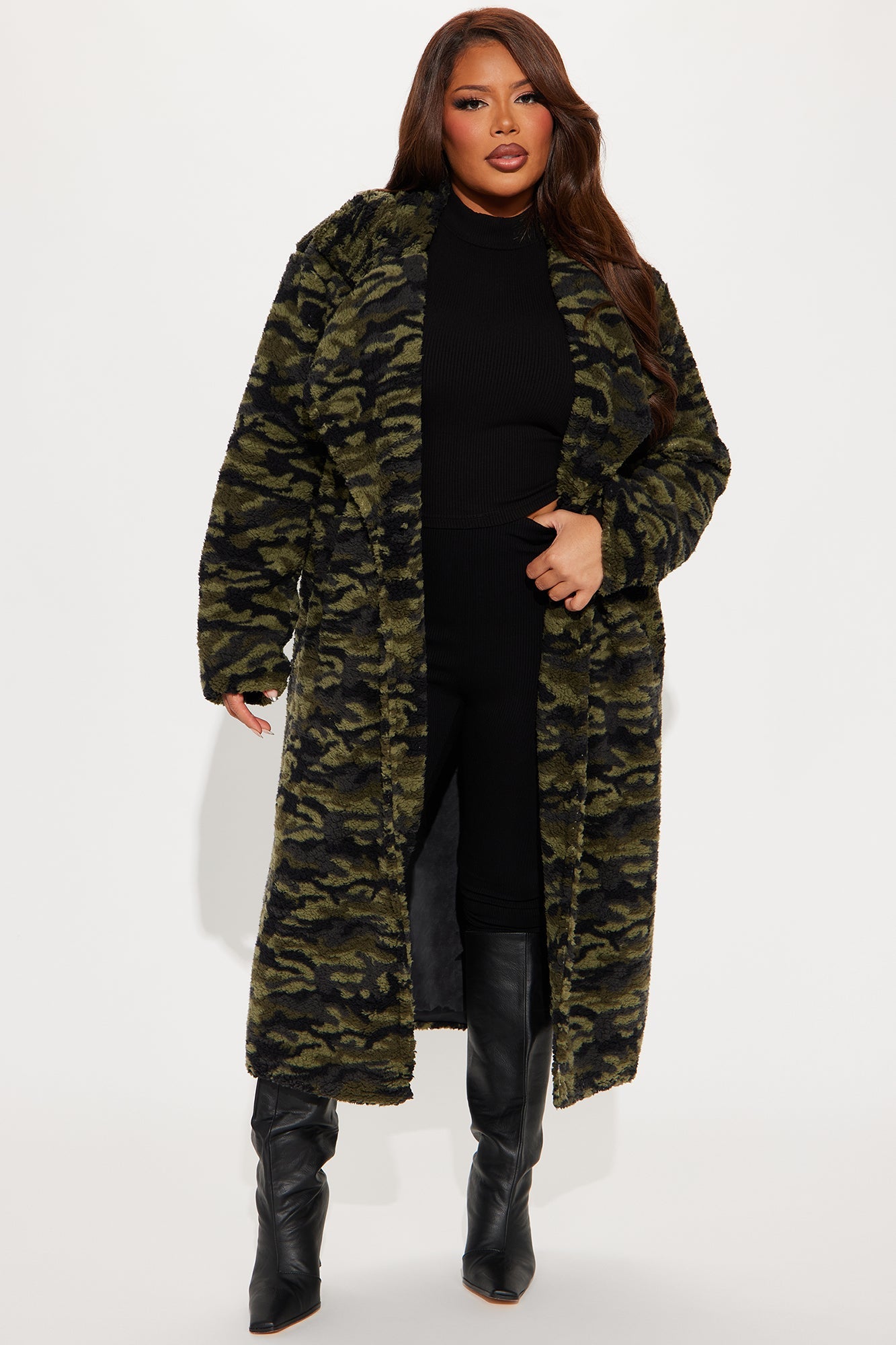 Camilla Sherpa Trench Coat - Olive/combo