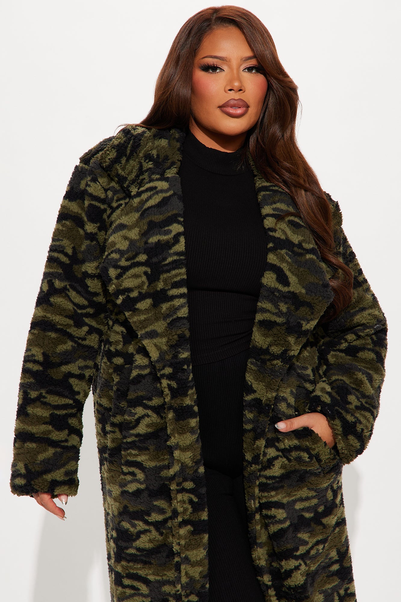 Camilla Sherpa Trench Coat - Olive/combo