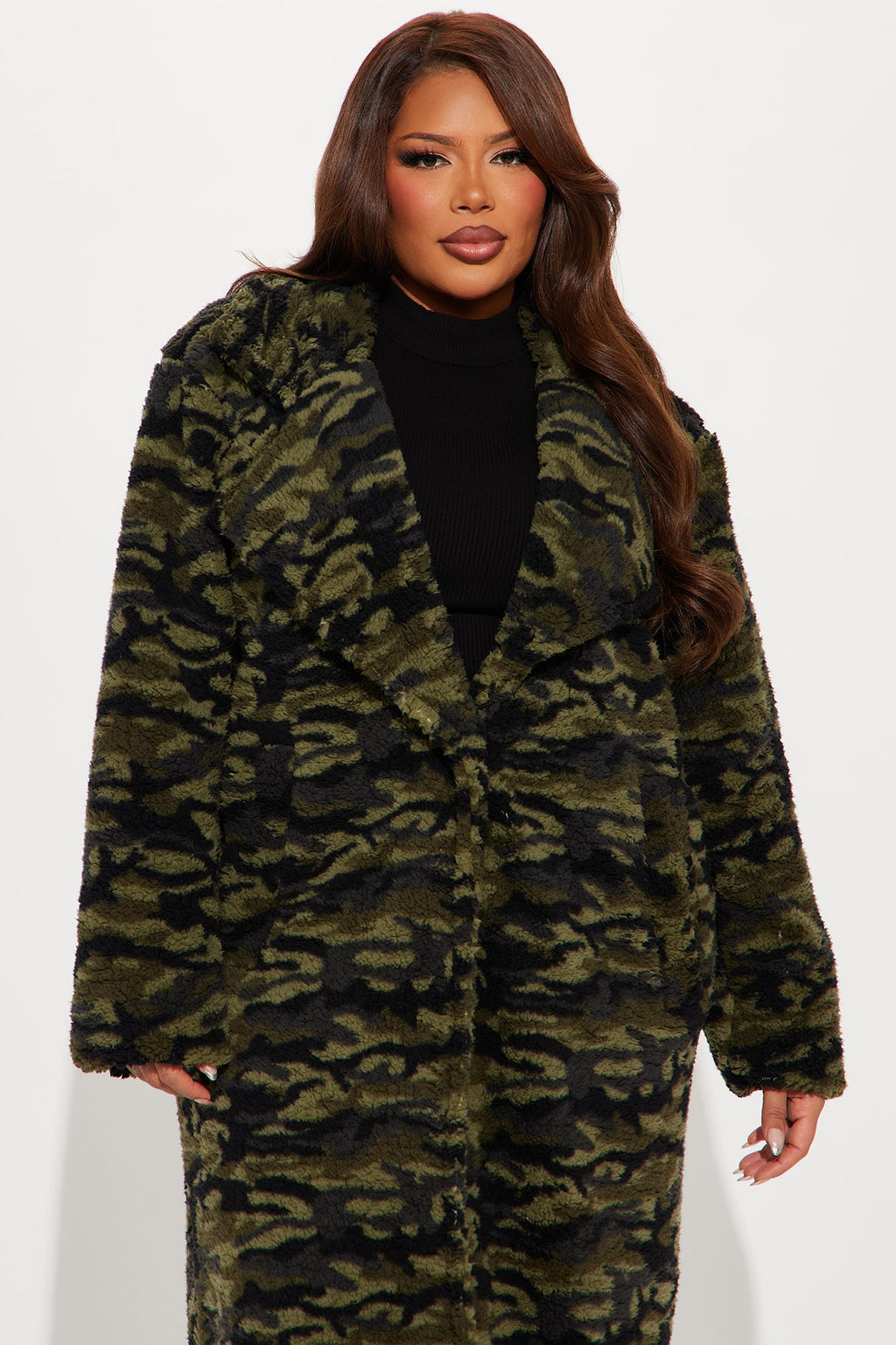 Camilla Sherpa Trench Coat - Olive/combo