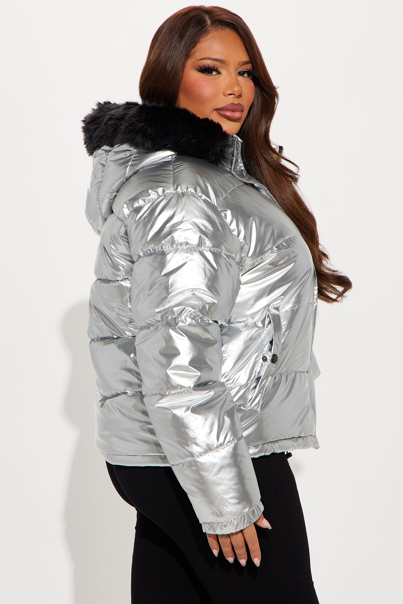 Take Notes Metallic Puffer Jacket - Silver/Multi