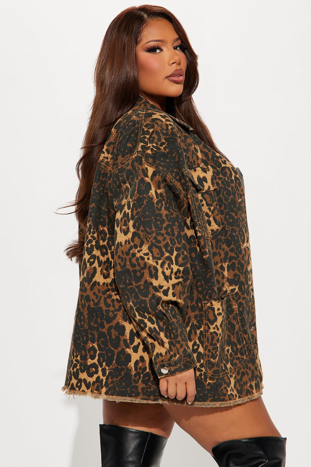Wild For You Leopard Denim Shacket - Brown/combo