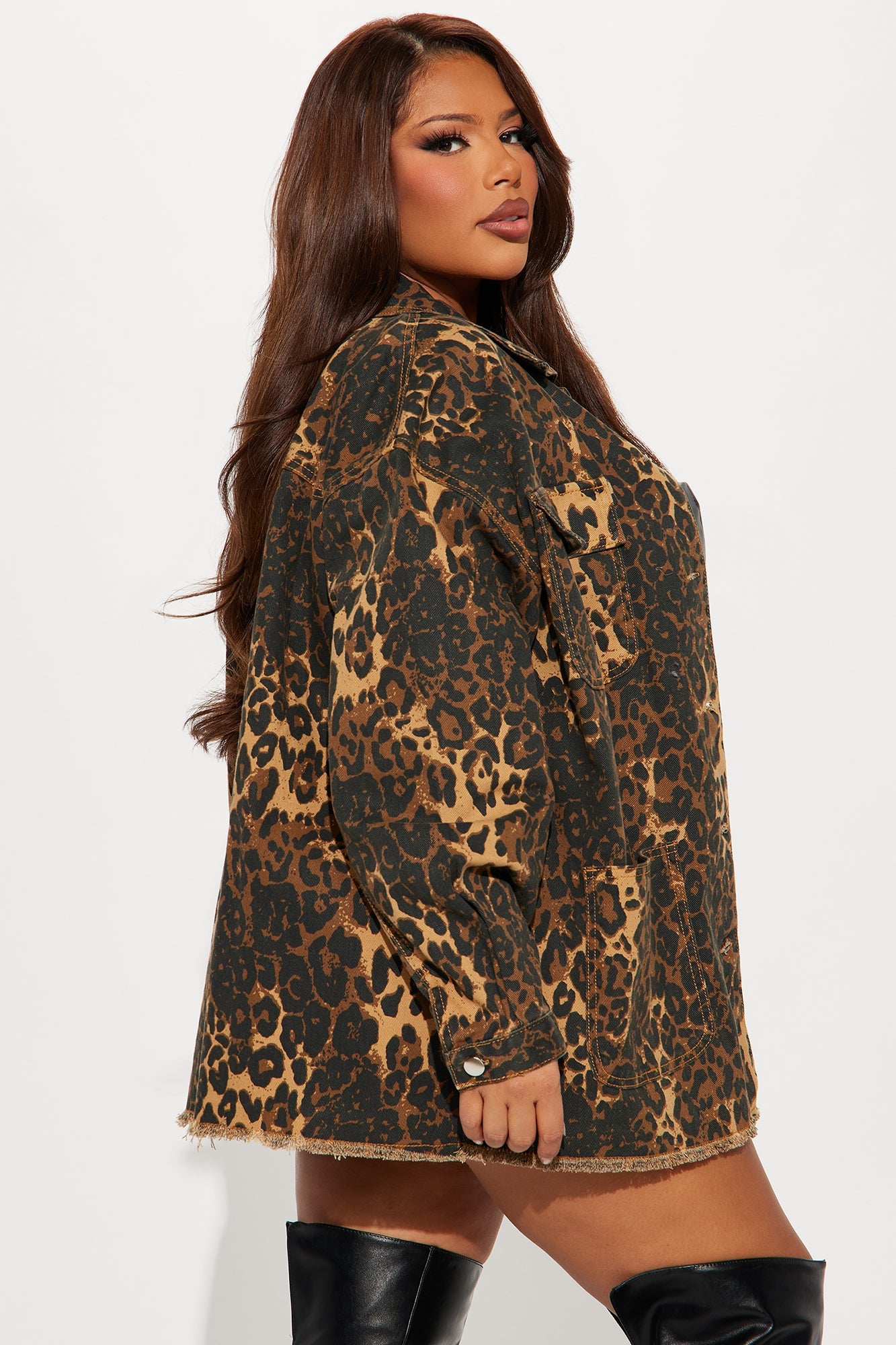 Wild For You Leopard Denim Shacket - Brown/combo