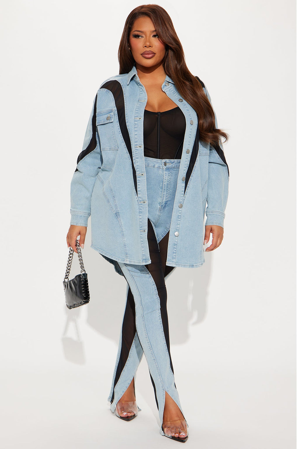 Switching Gears Stretch Denim Shacket - Light Wash