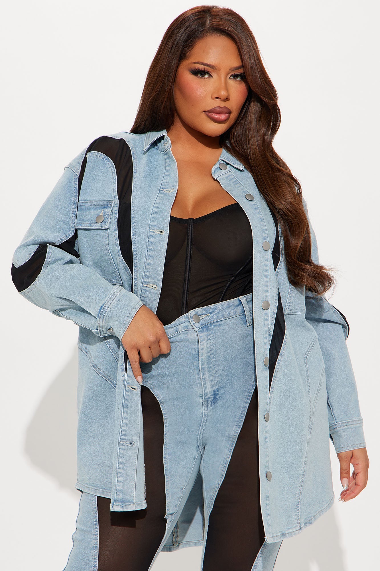 Switching Gears Stretch Denim Shacket - Light Wash