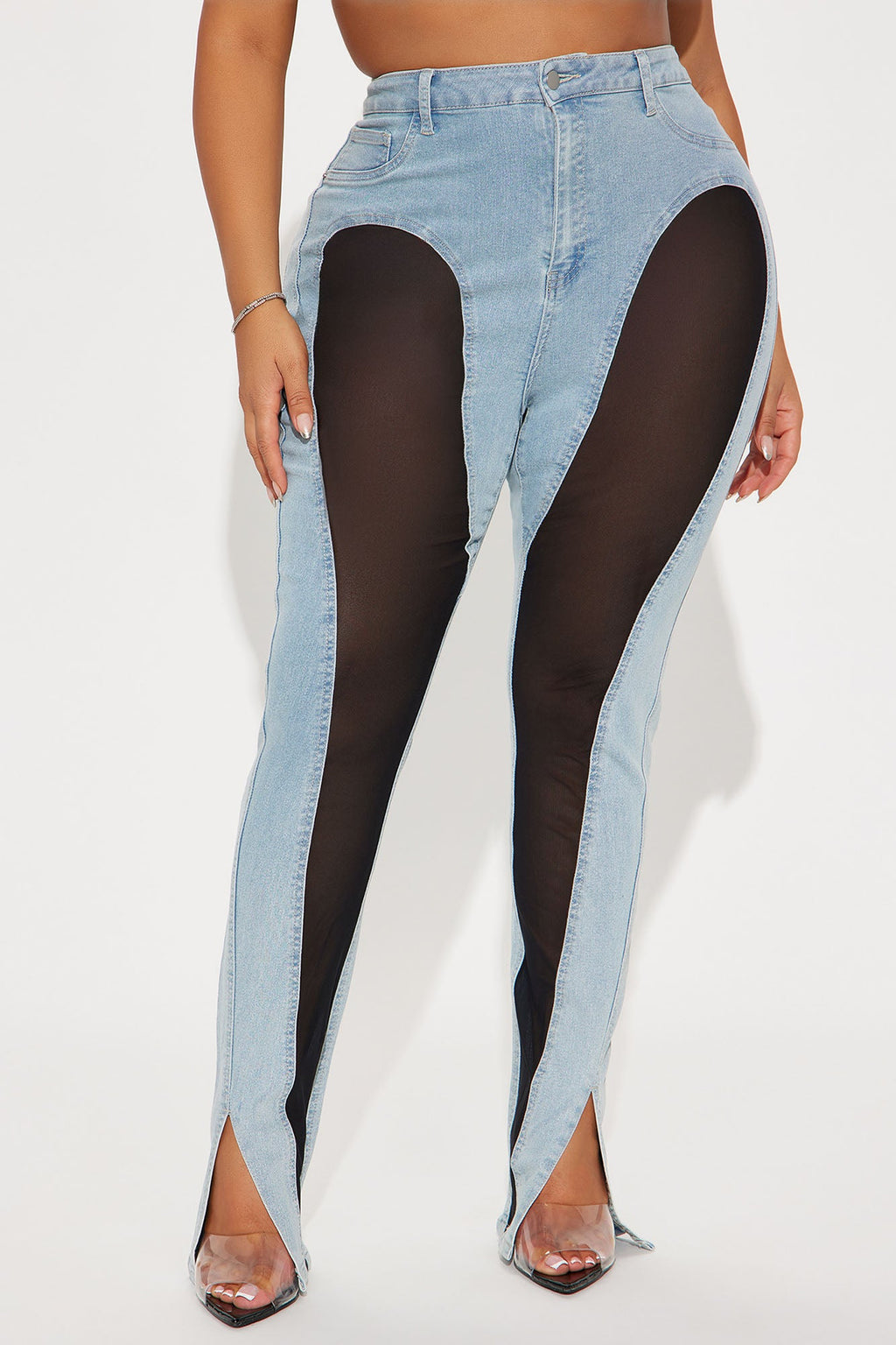 Switching Gears Stretch Split Hem Bootcut Jeans - Light Wash