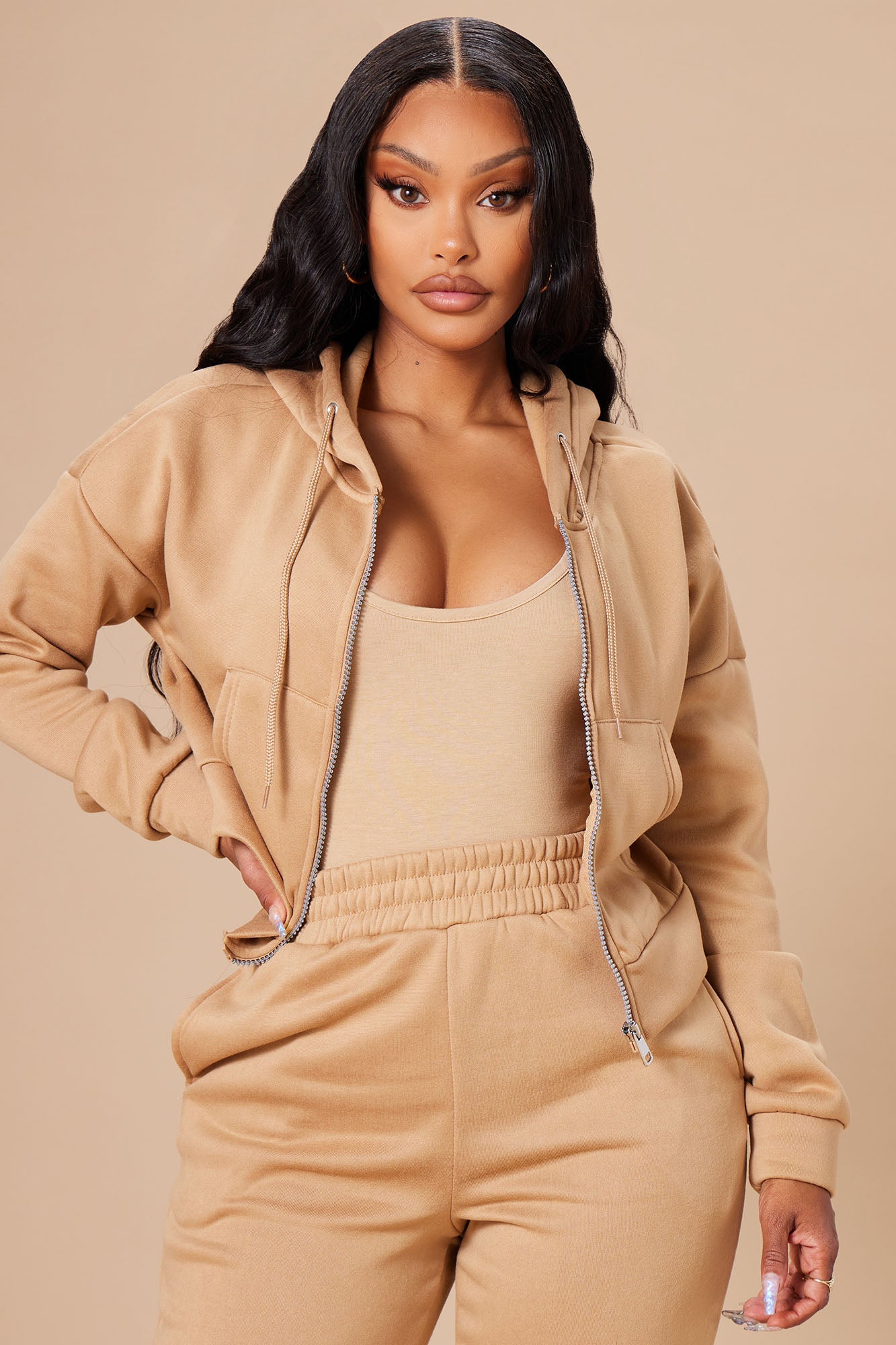 I Got This Zip Up Jacket And Jogger Set - Mocha