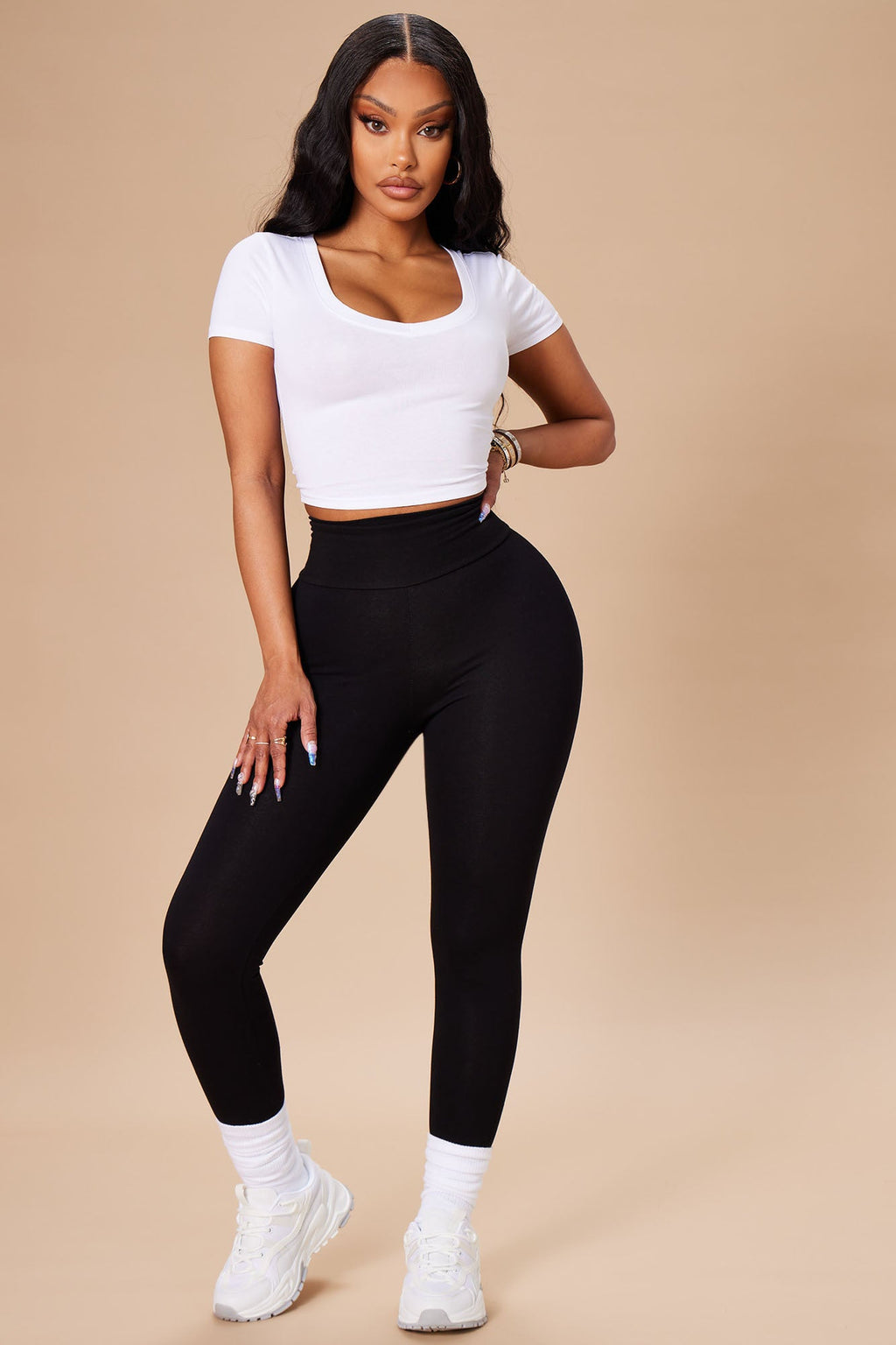 Carly V Neck Crop Tee - White