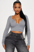 Dawn Ribbed Long Sleeve Top - Charcoal
