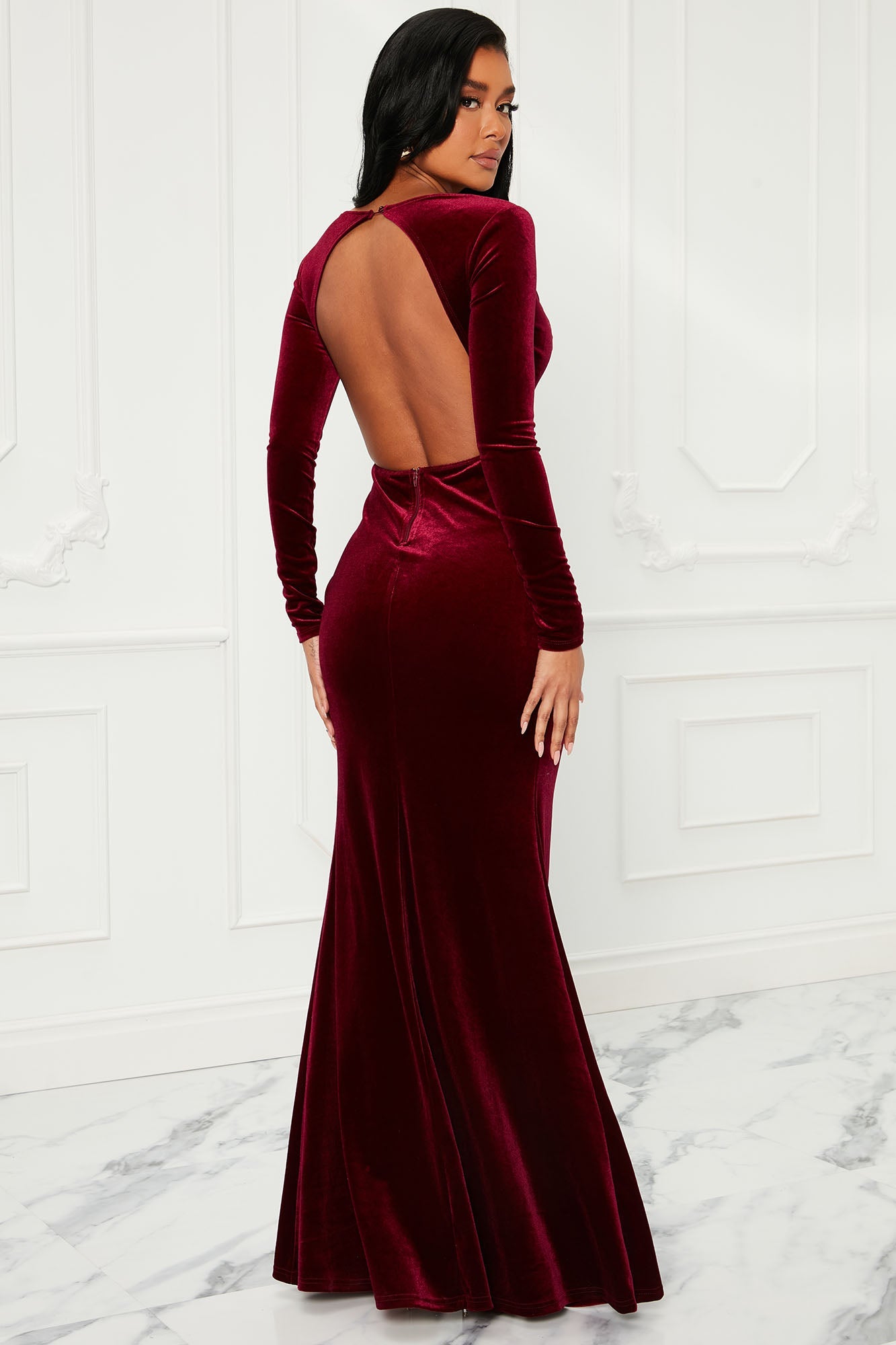 Elevated Party Velvet Maxi Dress - Burgundy