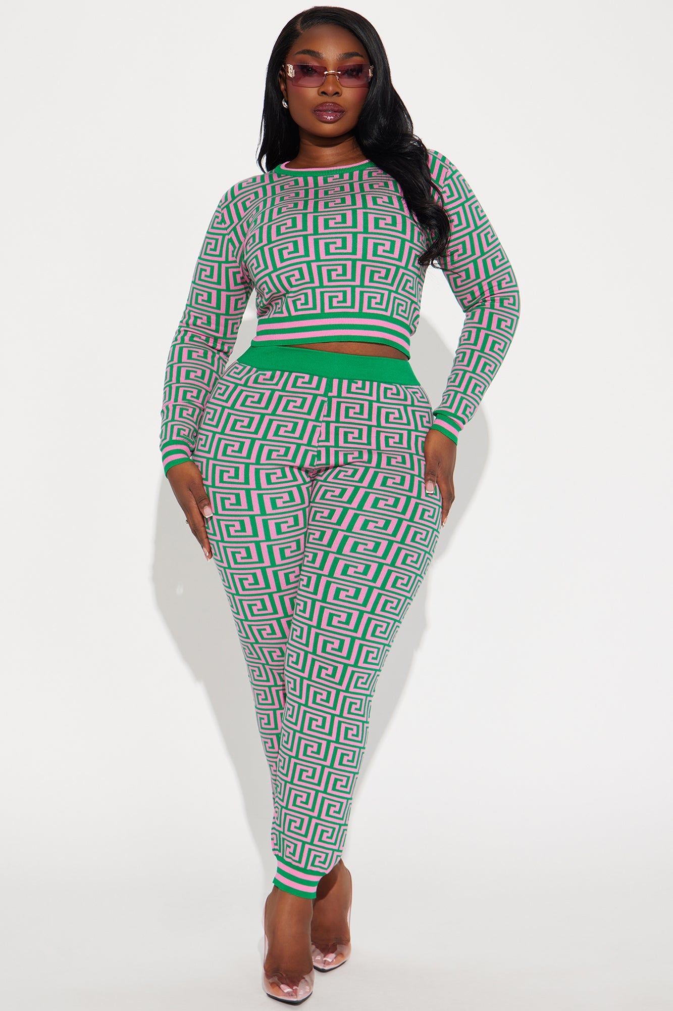 Farrah Sweater Pant Set - Green/combo