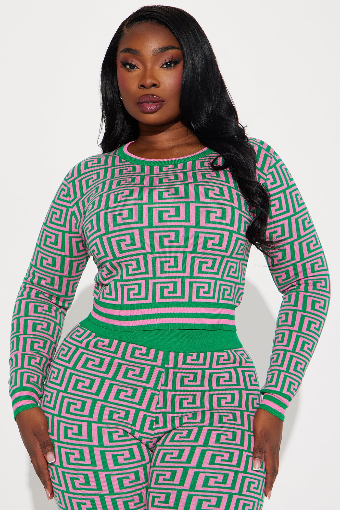 Farrah Sweater Pant Set - Green/combo