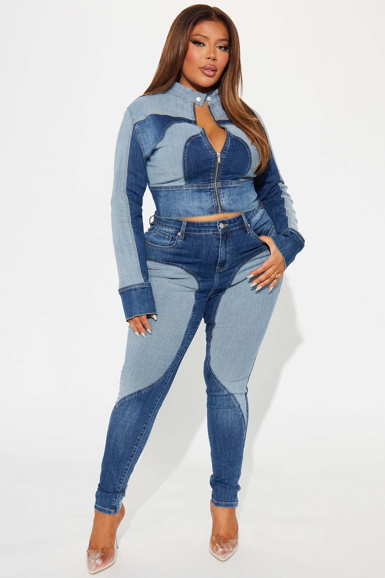 Coronado Two Tone Moto Skinny Jeans - Medium Wash