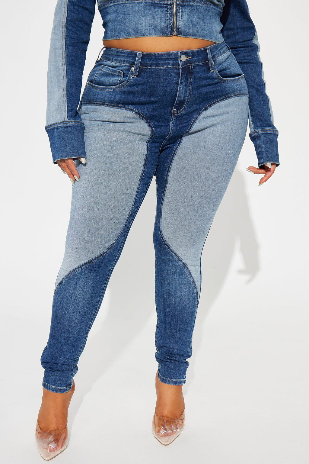 Coronado Two Tone Moto Skinny Jeans - Medium Wash