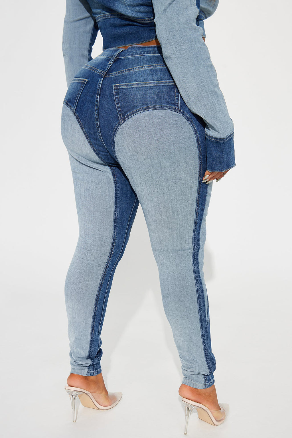 Coronado Two Tone Moto Skinny Jeans - Medium Wash