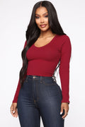 No Brainer Long Sleeve V Neck Tee - Burgundy
