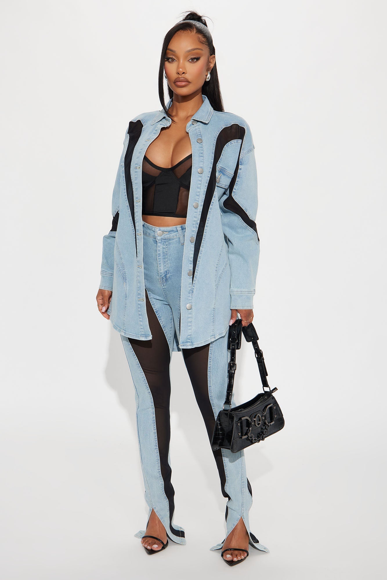 Switching Gears Stretch Denim Shacket - Light Wash