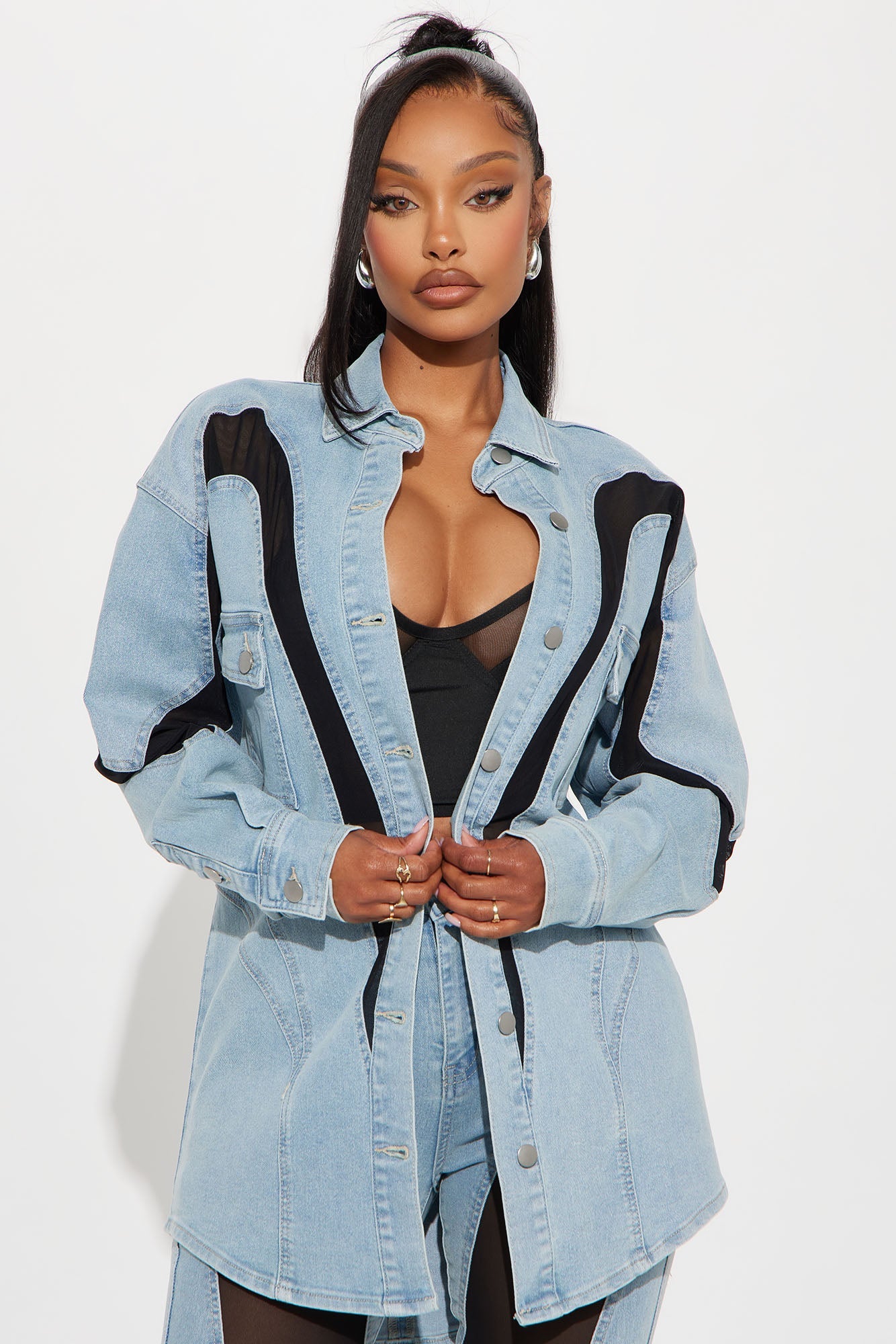 Switching Gears Stretch Denim Shacket - Light Wash