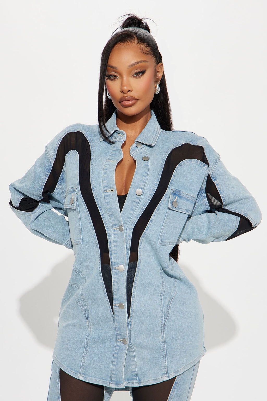 Switching Gears Stretch Denim Shacket - Light Wash