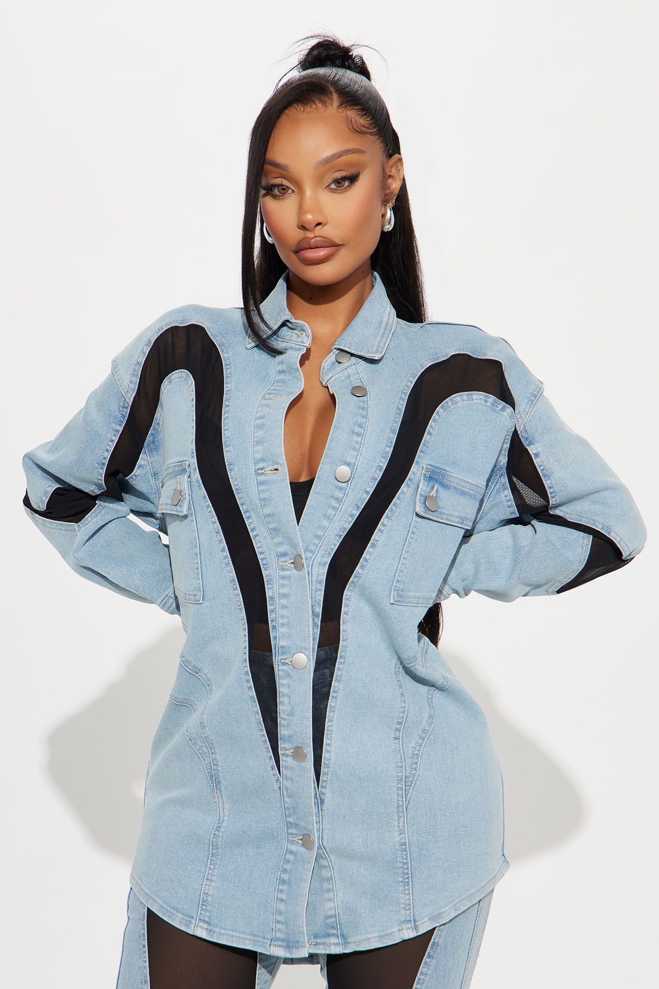 Switching Gears Stretch Denim Shacket - Light Wash