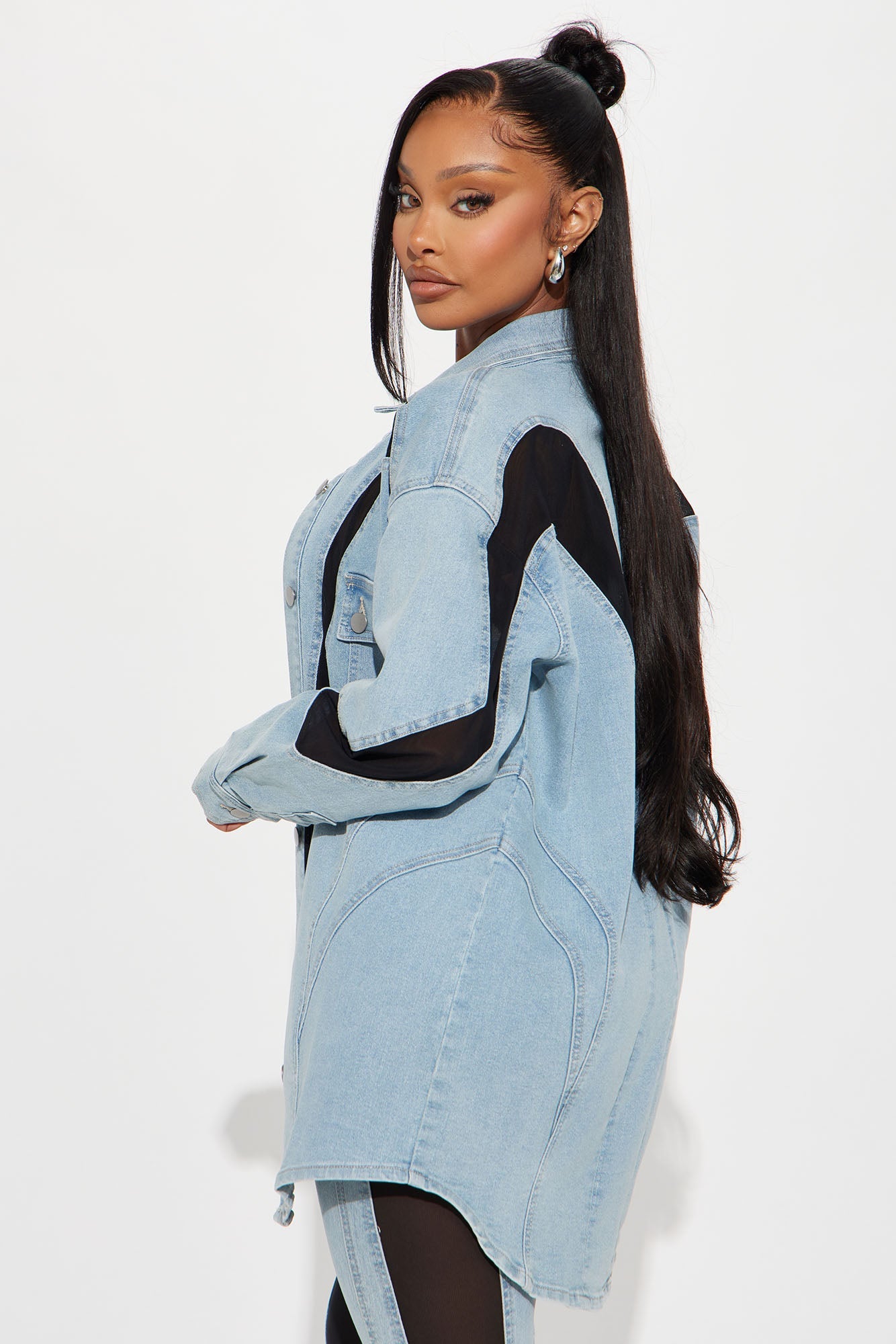 Switching Gears Stretch Denim Shacket - Light Wash