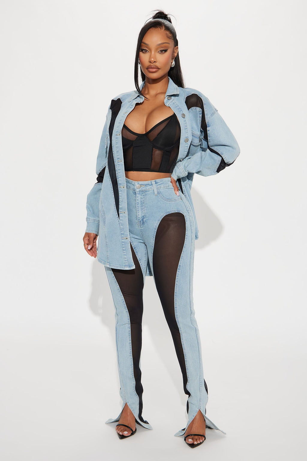 Switching Gears Stretch Split Hem Bootcut Jeans - Light Wash