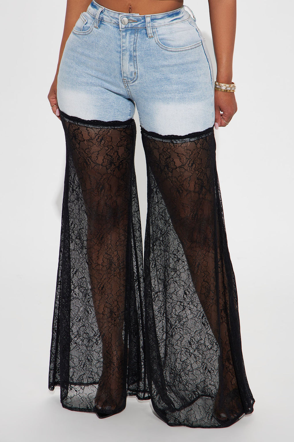 So Romantic Stretch Lace Flare Jeans - Light Wash