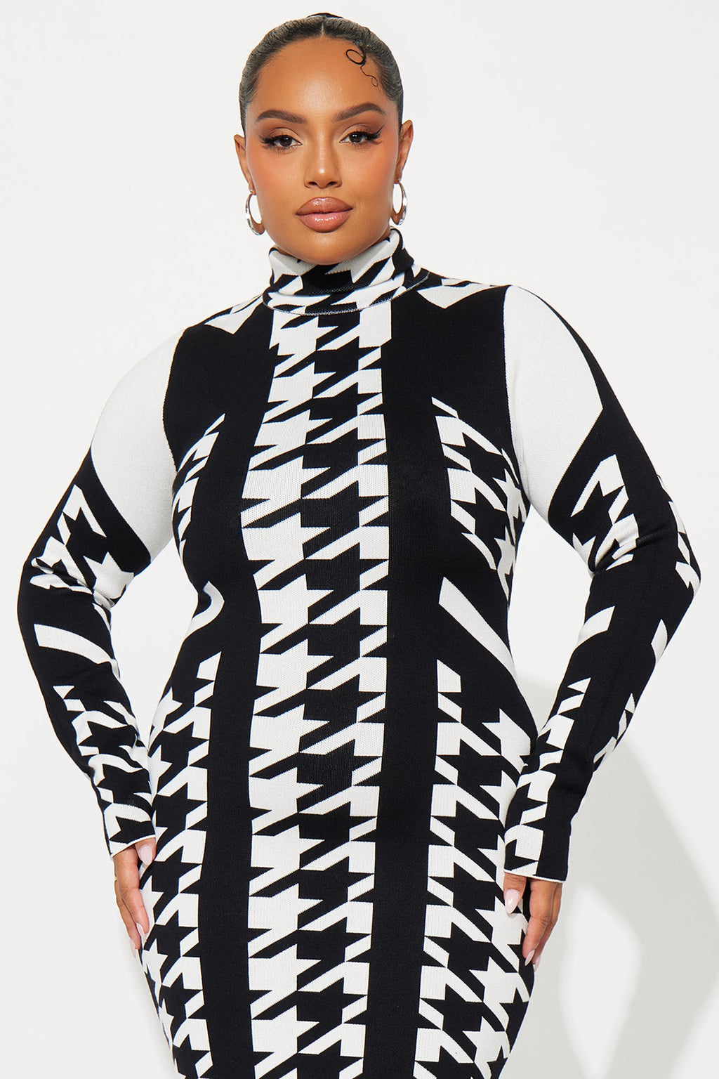 Houndstooth Sweater Maxi Dress - Black/White