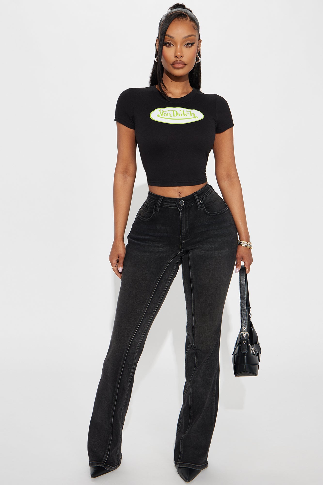 Giving Off Vibes Stretch Flare Jeans - Black Wash