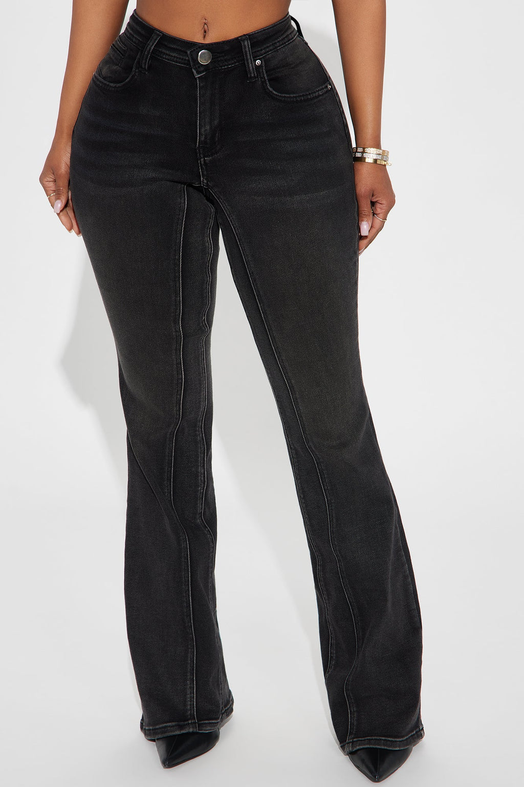 Giving Off Vibes Stretch Flare Jeans - Black Wash