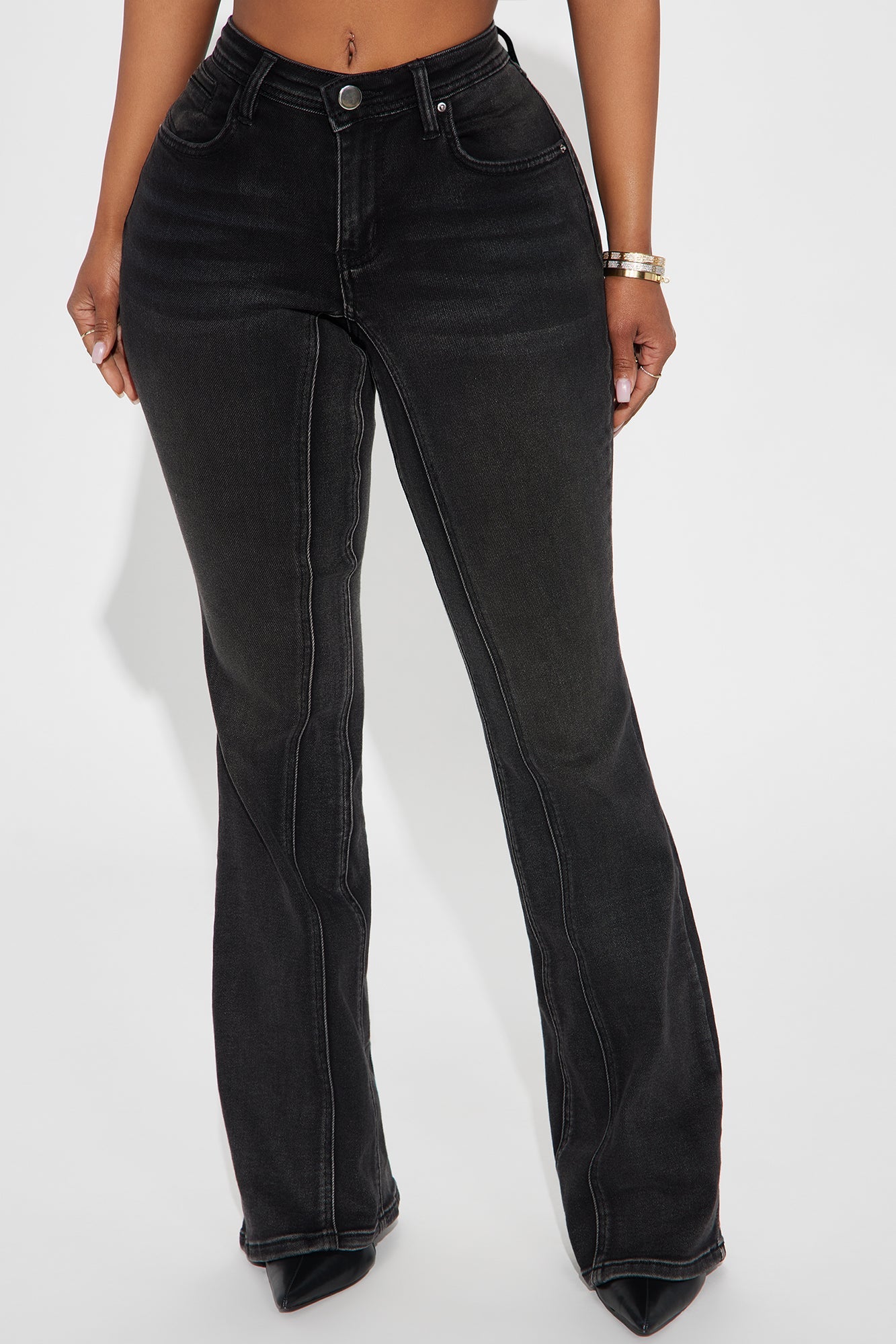 Giving Off Vibes Stretch Flare Jeans - Black Wash