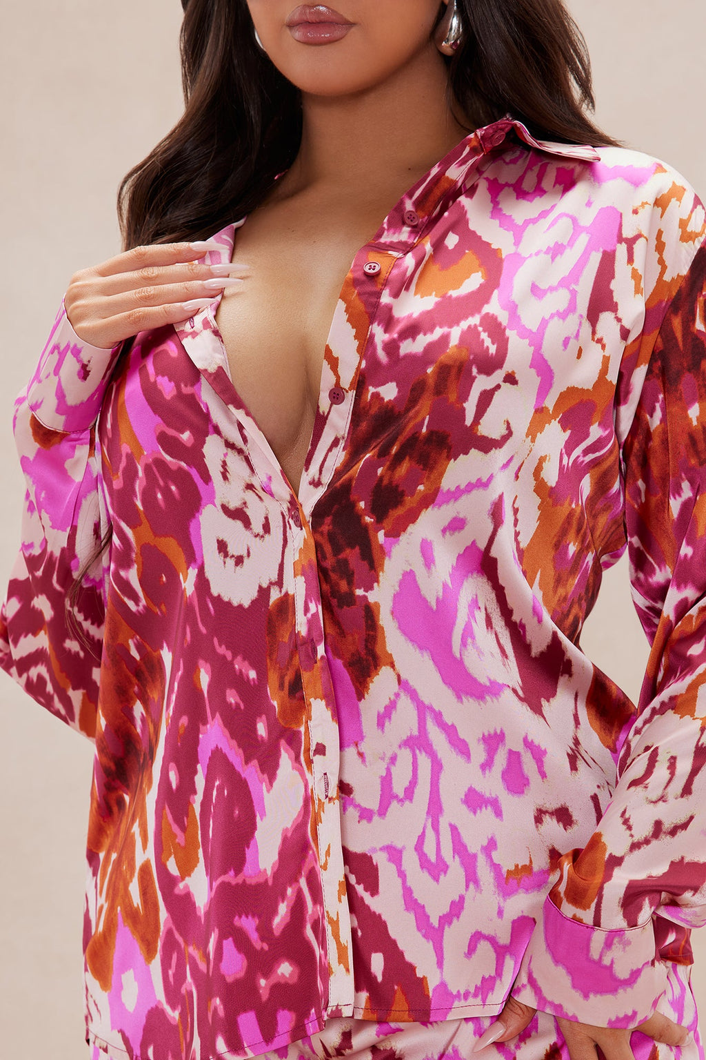 Kristine Satin Wide Leg Pant Set - Fuchsia/combo