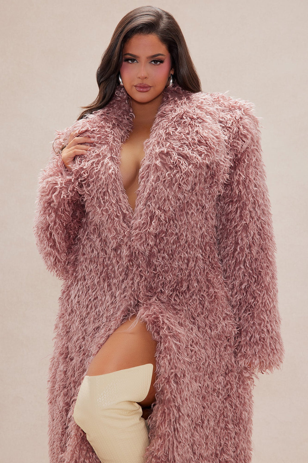 Freya Faux Fur Coat - Blush