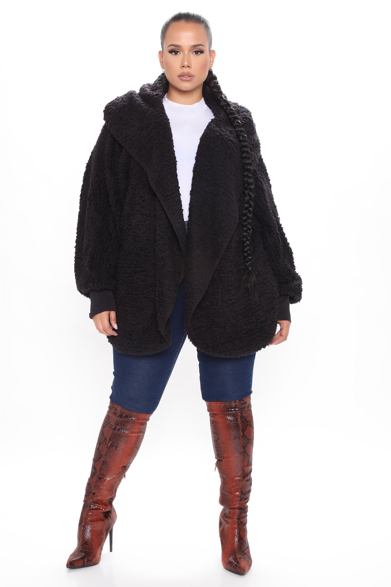 Cozied Up Together Faux Sherpa Jacket - Black
