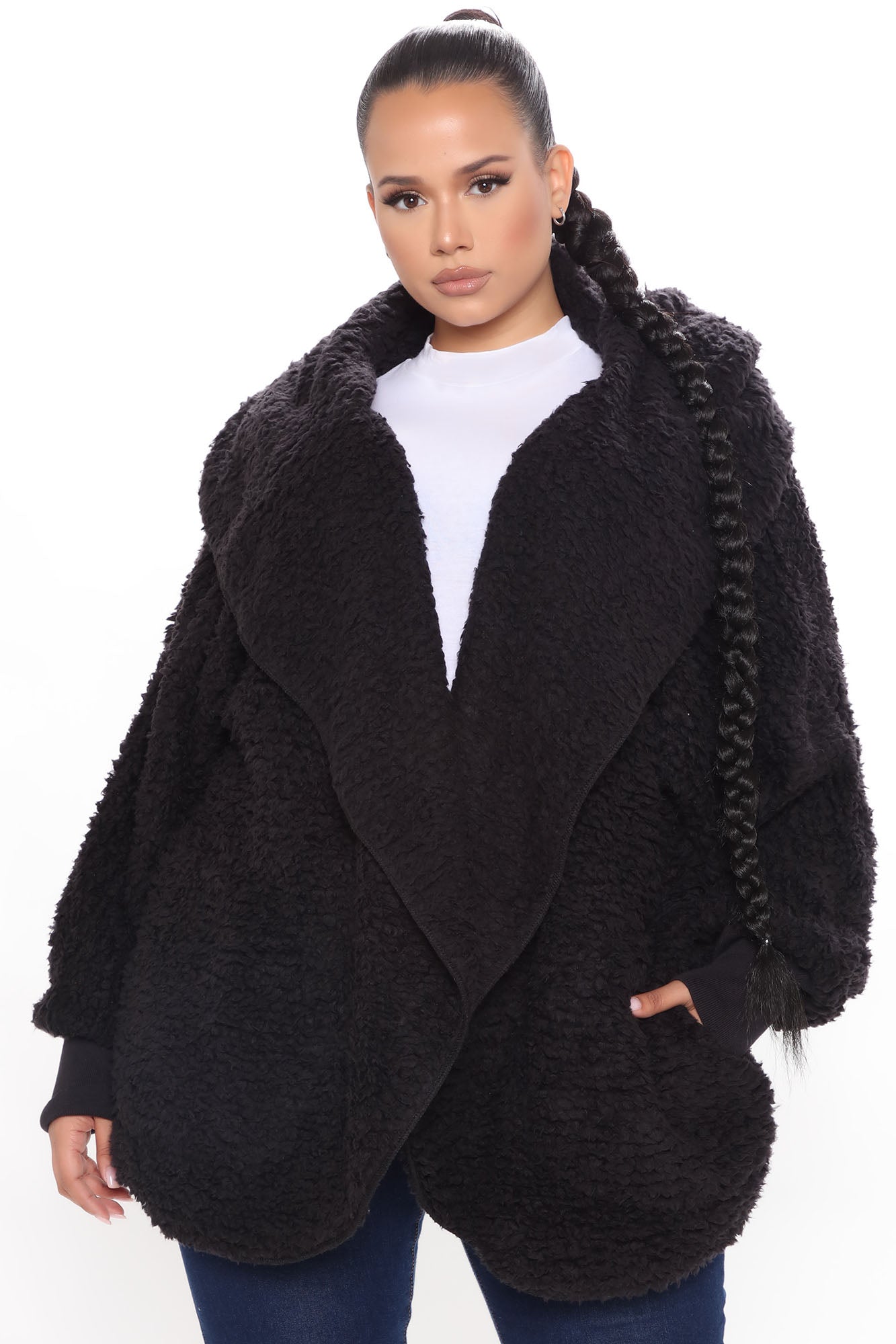 Cozied Up Together Faux Sherpa Jacket - Black