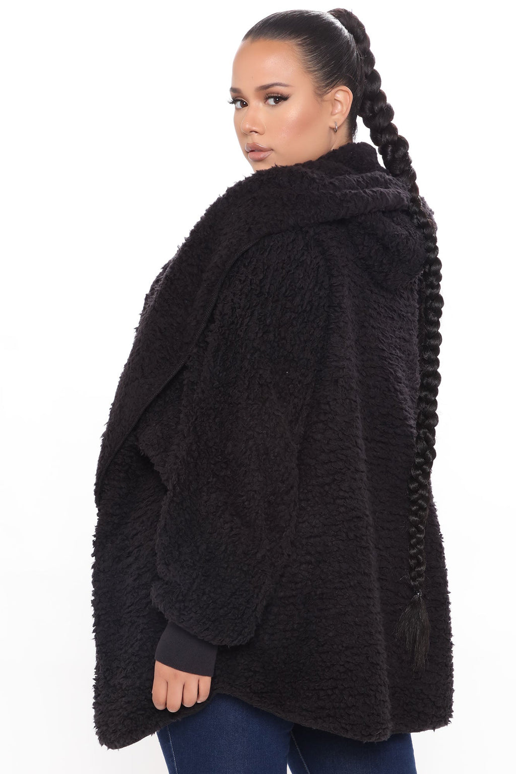 Cozied Up Together Faux Sherpa Jacket - Black