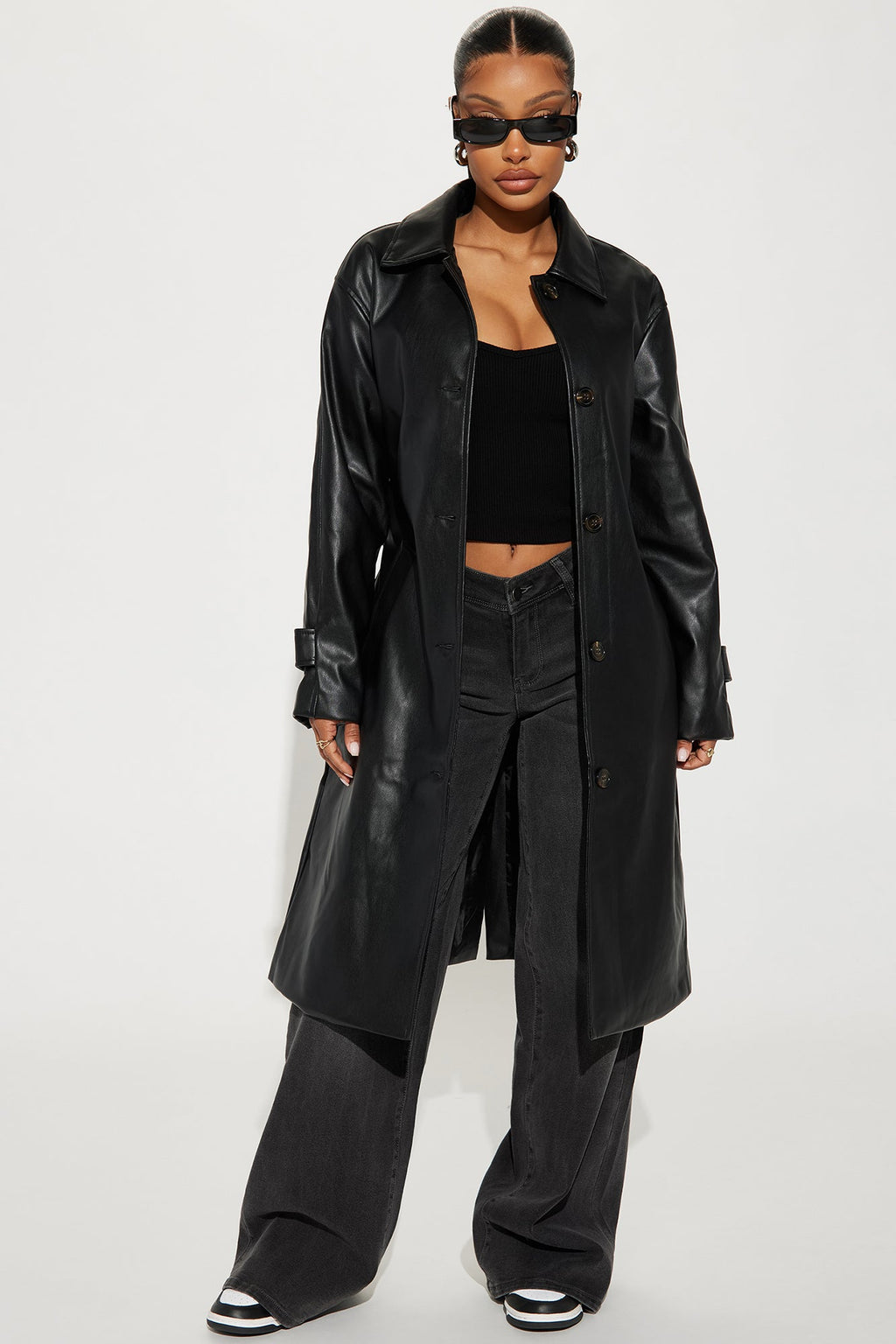 Bree Faux Leather Trench Coat - Black