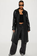 Bree Faux Leather Trench Coat - Black