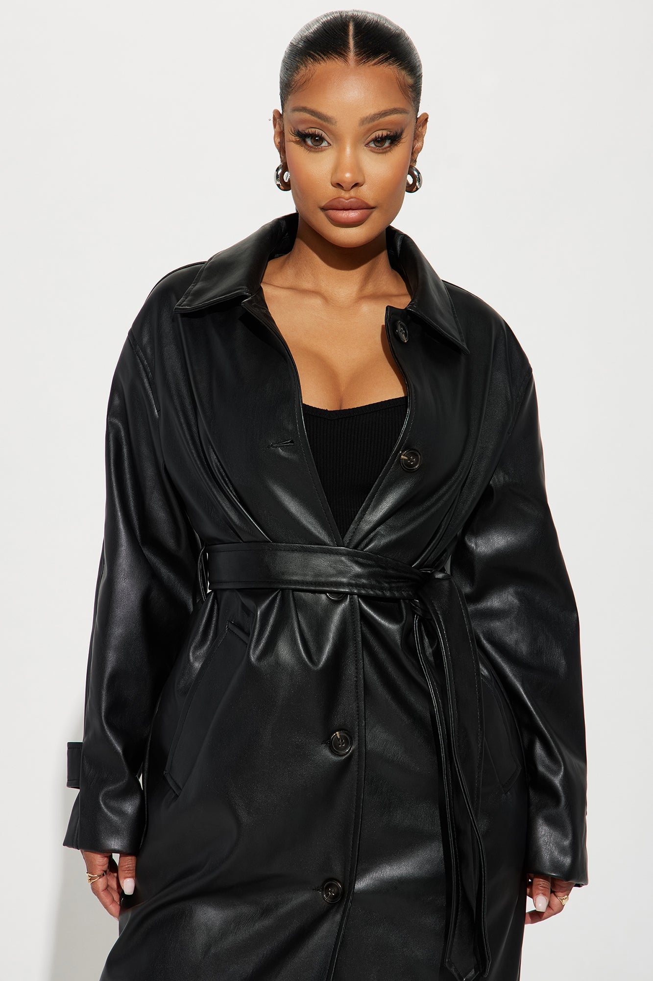 Bree Faux Leather Trench Coat - Black