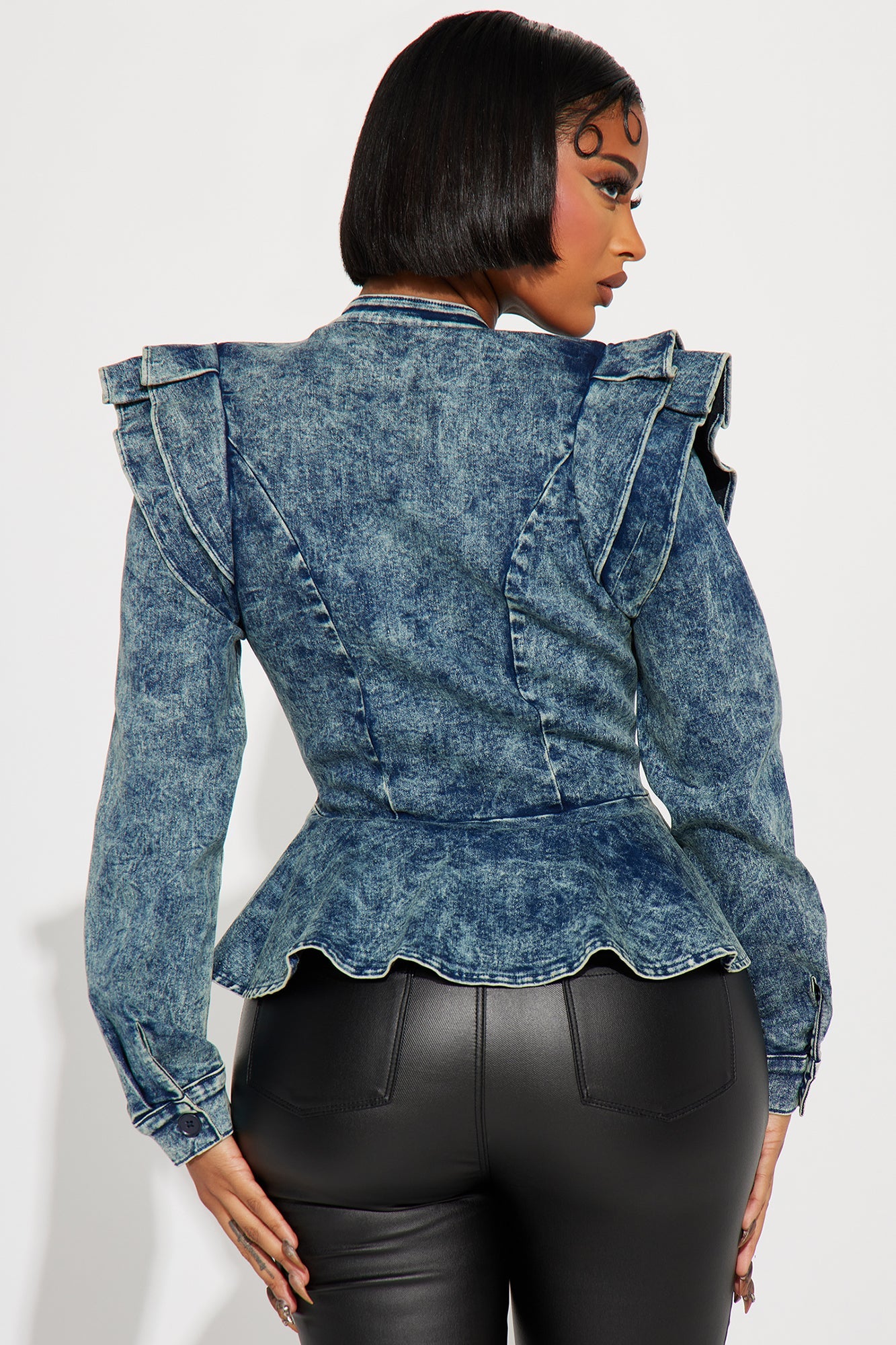 Denim Queen Peplum Jacket - Medium Blue Wash