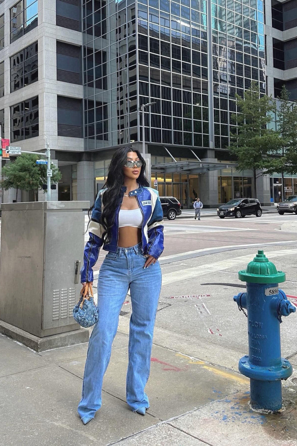 Switched It Up Faux Leather Jacket - Blue/combo