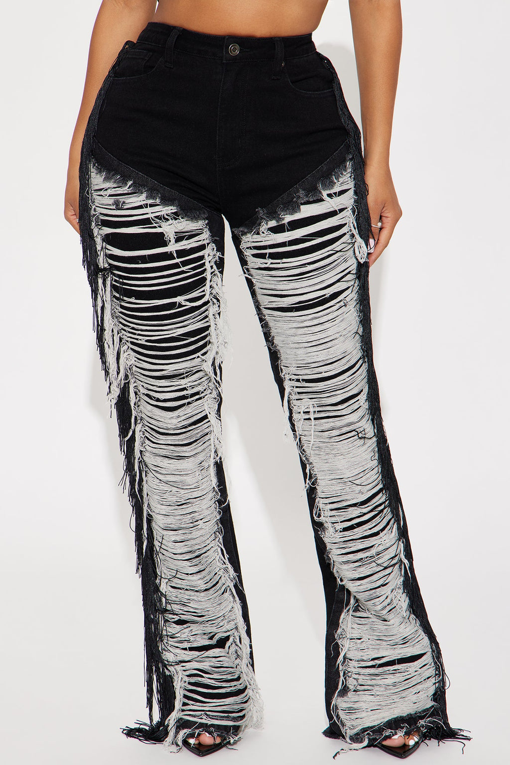 Make It Hotter Ripped Fringe Straight Leg Jeans - Black Wash