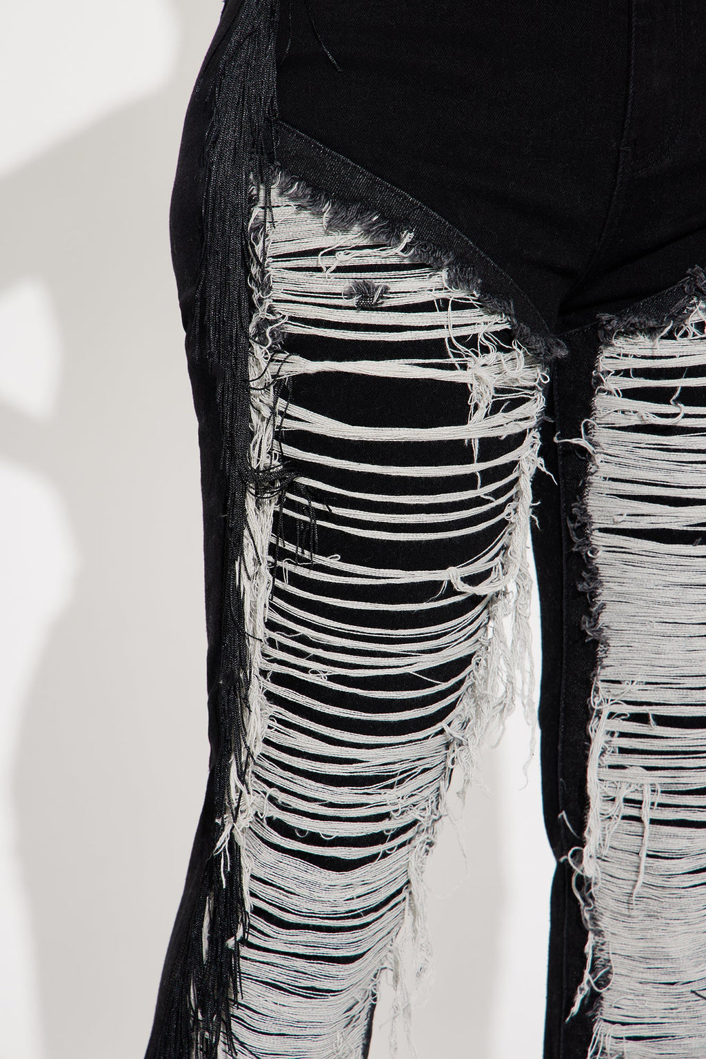 Make It Hotter Ripped Fringe Straight Leg Jeans - Black Wash