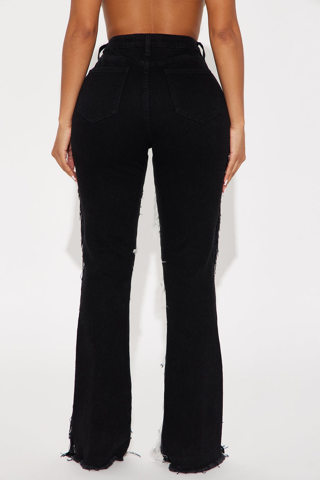 Make It Hotter Ripped Fringe Straight Leg Jeans - Black Wash
