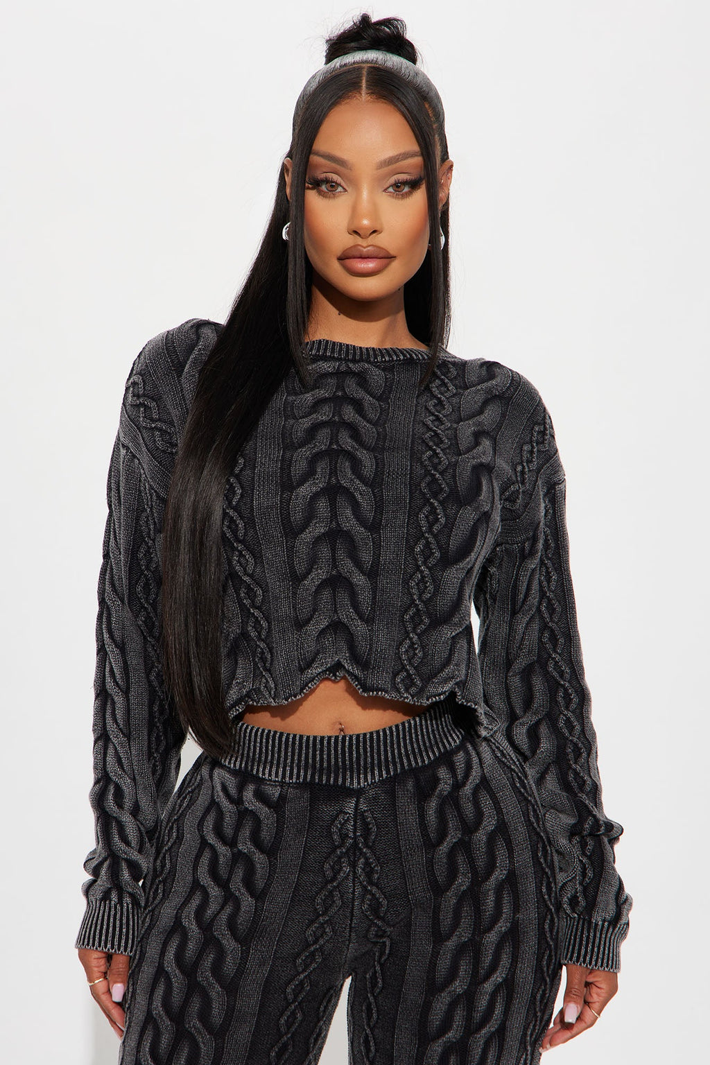 Ineza Mineral Wash Sweater Pant Set - Charcoal