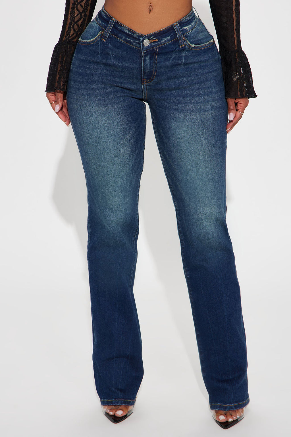 Vanya V-Waistband Stacked Straight Leg Jeans - Dark Wash