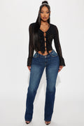 Vanya V-Waistband Stacked Straight Leg Jeans - Dark Wash