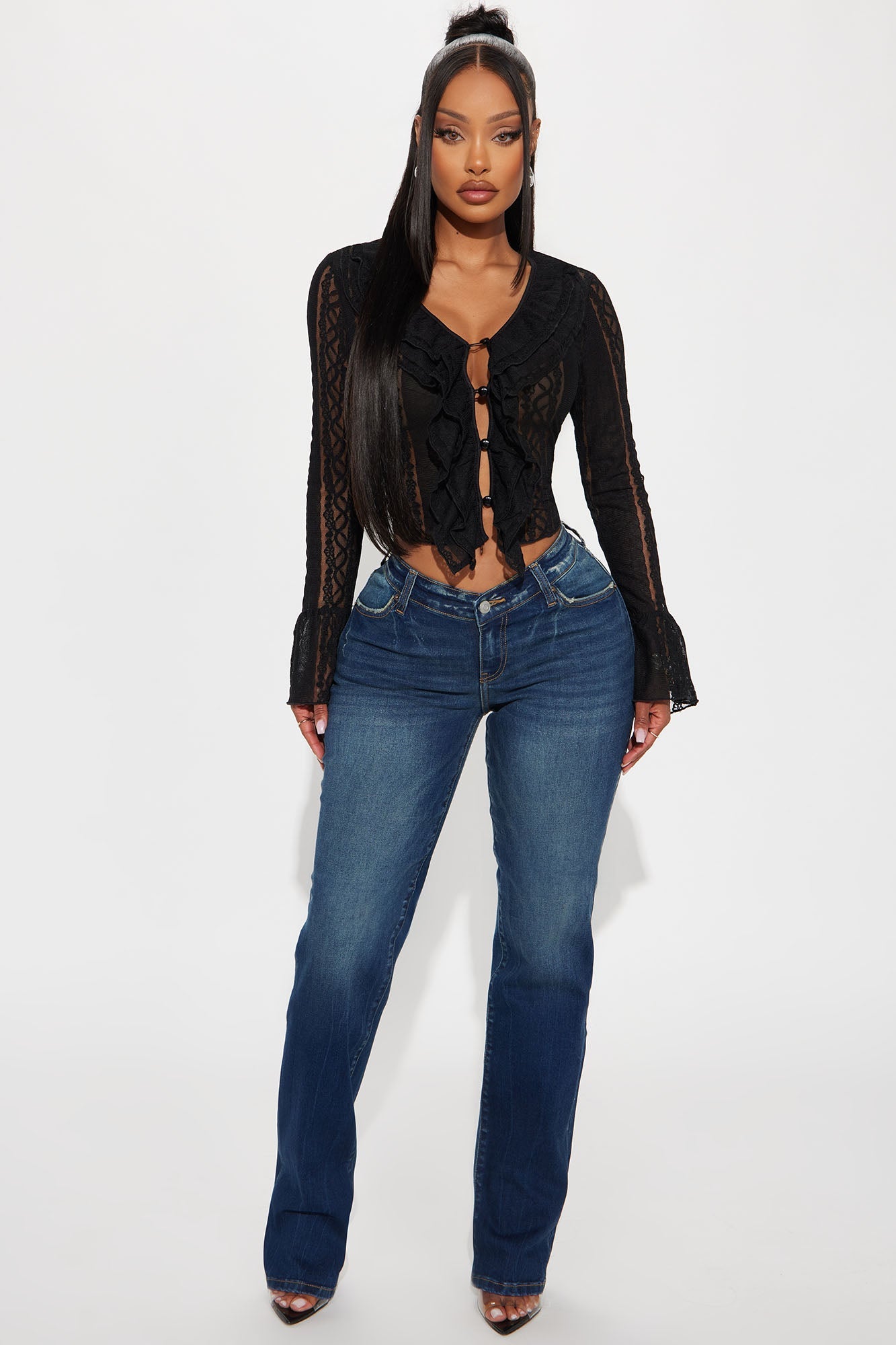 Vanya V-Waistband Stacked Straight Leg Jeans - Dark Wash