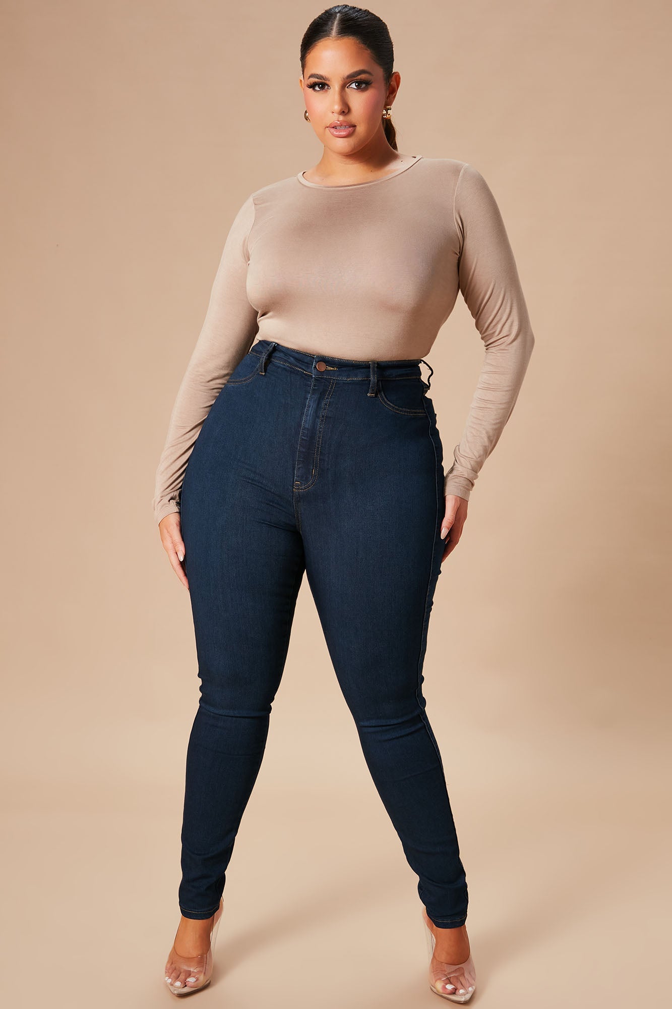 Krystal Crew Neck Long Sleeve Bodysuit - Mocha