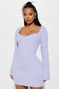 Amirah Cozy Sweater Mini Dress - Lavender